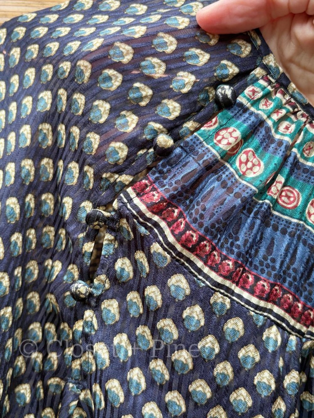 Doen Manzanita Blouse Size Medium 100% Silk Navy Blue Black Top Boho - Picture 10 of 17